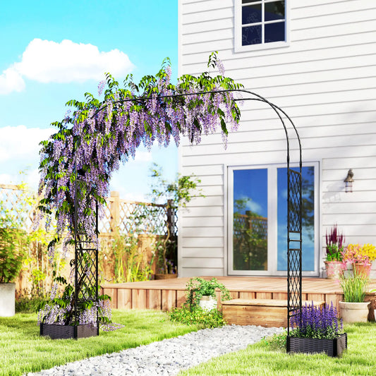 Garden Arch Trellis Arbor With 2 Planter Boxes, 109.4" x 15.7" x 86.6", Black Garden Arches Black at Gallery Canada