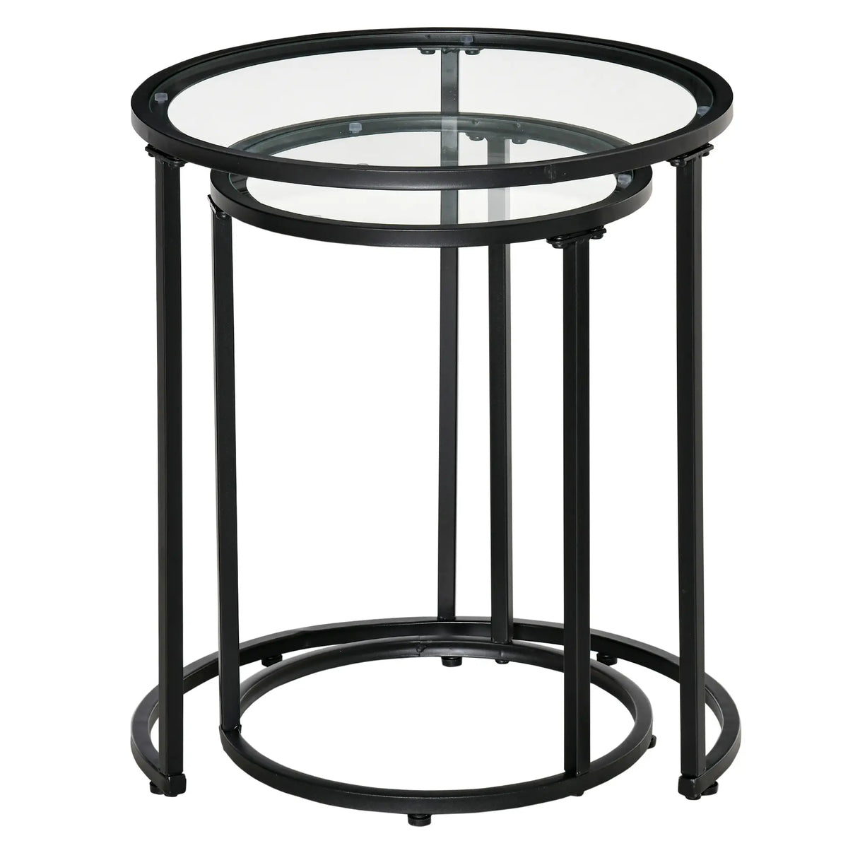 Set of 2 Nesting Coffee Tables, Round Side Table with Tempered Glass, Black Side Tables at Gallery Canada