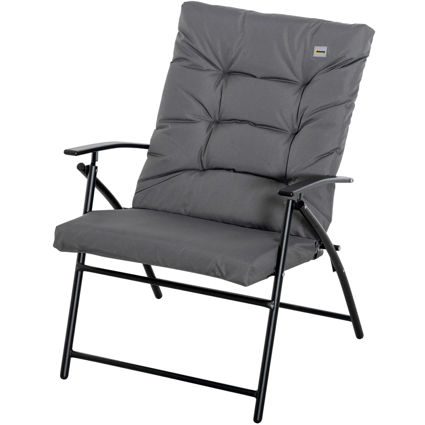 Foldable Lounge Chair, Fabric Upholstered Recliner, Outdoor Lounger with Armrest, Metal Frame for Backyard, Grey Patio Chairs at Gallery Canada