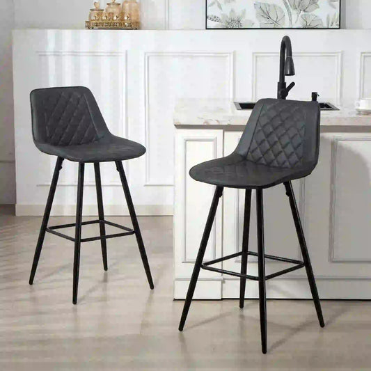 PU Leather Counter Height Bar Chairs Set of 2, 27.75" Bar Stools, Black Bar Stools Black at Gallery Canada