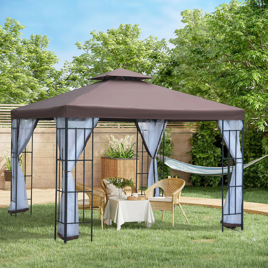 10'x10' Garden Gazebo, Patio Canopy, Mosquito Netting, Coffee Gazebos Coffee, Charcoal Grey at Gallery Canada