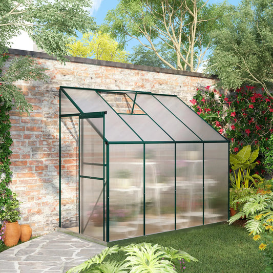 Walk-In Garden Greenhouse, Aluminum Polycarbonate, Roof Vent, 8' x 4' x 7', Silver Walk In Greenhouses Transparent Sheets, Green Frame at Gallery Canada