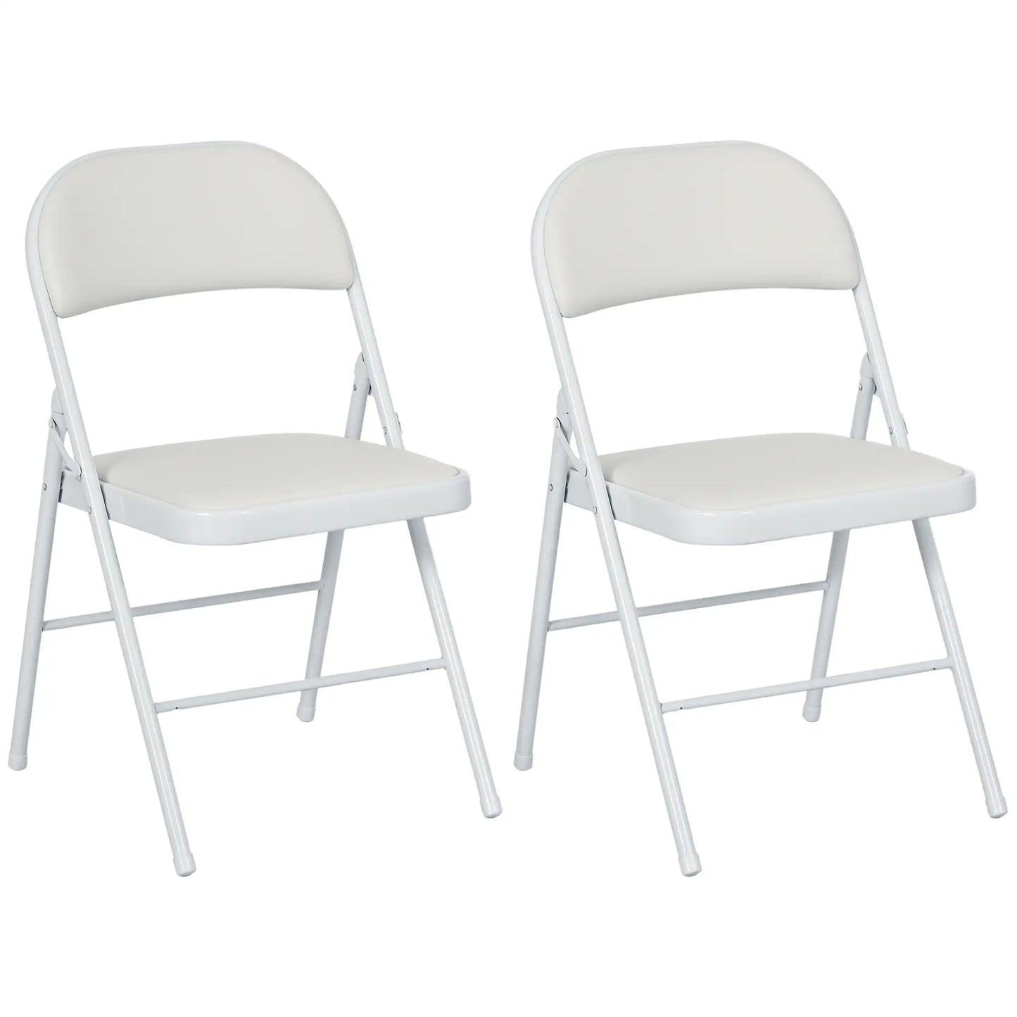 Set of 2 Metal Foldable Chairs, PU Leather Padded, White Bar Stools at Gallery Canada