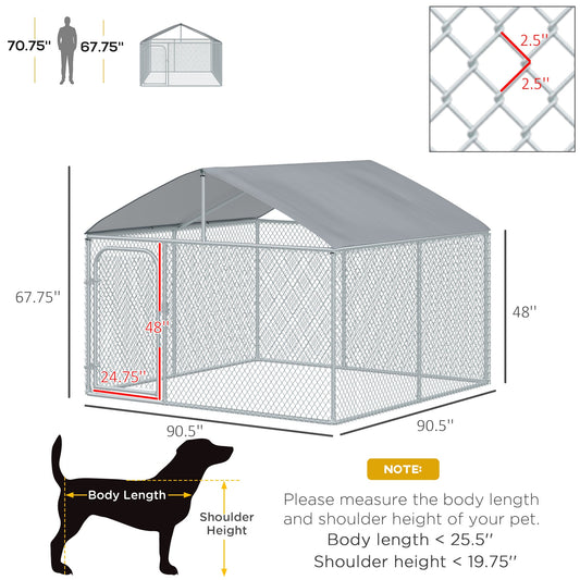 7.5'Lx7.5'Wx5.6'H Large Outdoor Dog Kennel Playpen Galvanized Pet Exercise House Cage with Canopy Roof, Silver - Gallery Canada