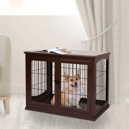 26" Wooden Dog Cage, Double Door, Modern Design, Brown Houses, Kennels & Pens Brown at Gallery Canada