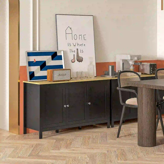 Sideboard, Buffet Cabinet with Doors, Adjustable Shelves, Natural, Black Kitchen Pantry Cabinets Black, Natural at Gallery Canada