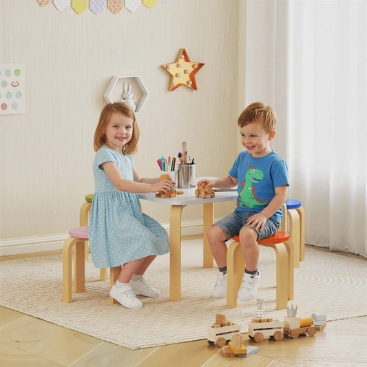 Kids Table and Chair Set, 5-Piece Children Furniture Kids Table Sets White, Pink, Blue, Green, Orange, Natural at Gallery Canada