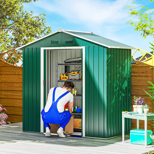 6.5x3.5ft Metal Garden Shed, Outdoor Tool Storage, Double Sliding Doors, Vents, Green Sheds Green at Gallery Canada