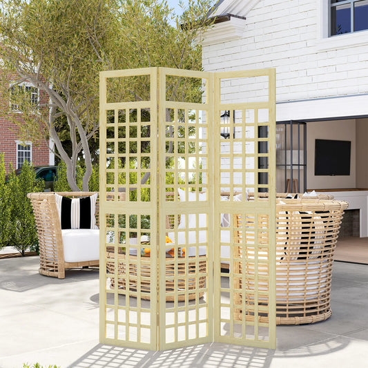 3 Panel Outdoor Wood Privacy Screen, Folding Room Divider, 47.2" x 66.9", Natural Wood Side Awnings Natural at Gallery Canada