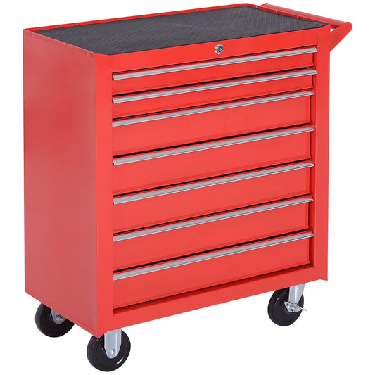 7 Drawer Roller Tool Chest, Mobile Lockable Toolbox, Storage Organizer with Handle for Workshop Mechanics Garage, Red - Gallery Canada