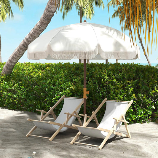 6.2' Travel Beach Umbrella, Vent, Ruffles, Carry Bag, Cream White Beach Umbrellas Cream at Gallery Canada