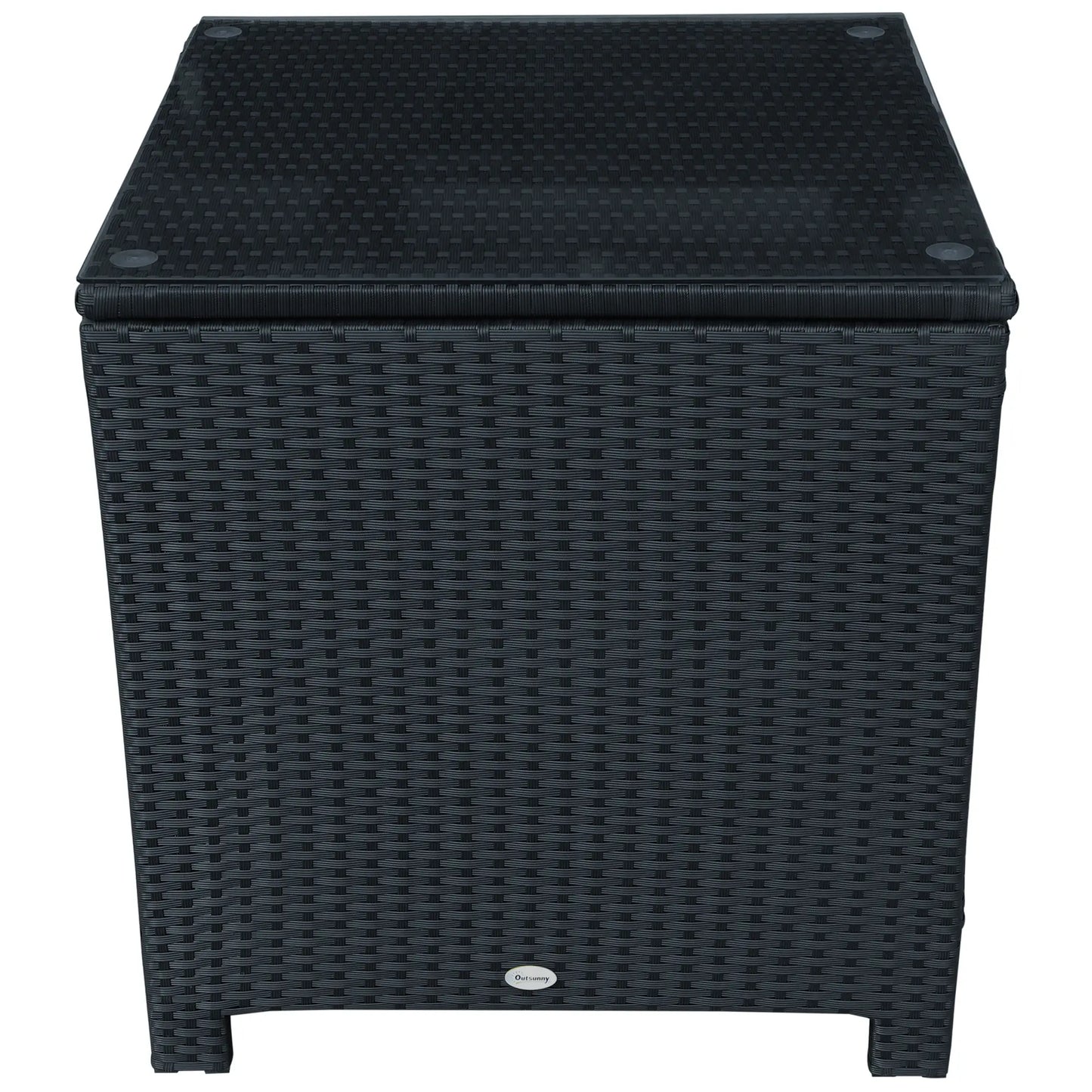 Rattan Side Table, Wicker Coffee Table with Glass Top, Black Patio Side Tables at Gallery Canada