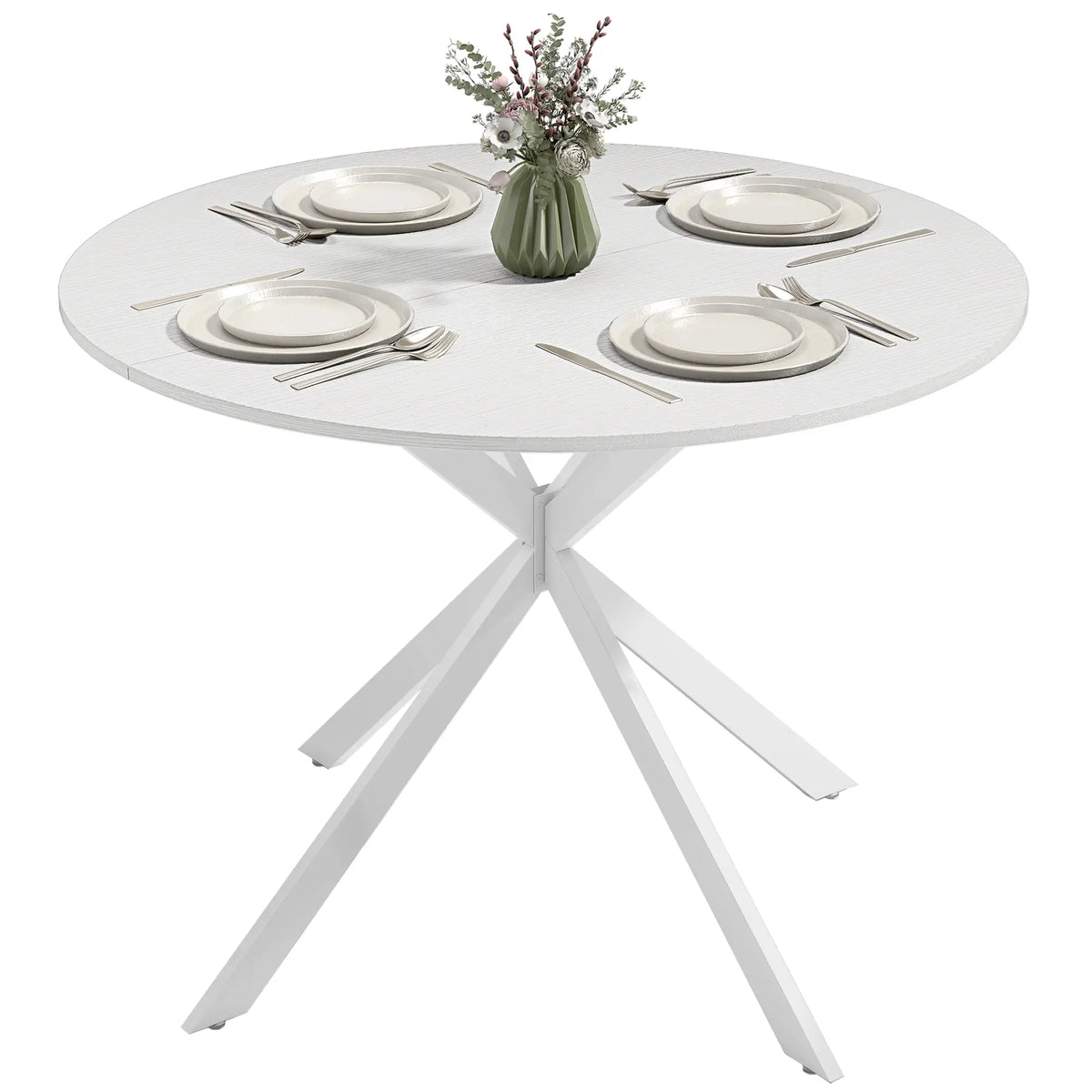 40" Round Kitchen Table For 4, Industrial Dining Table, White Oak, White Dining Tables at Gallery Canada