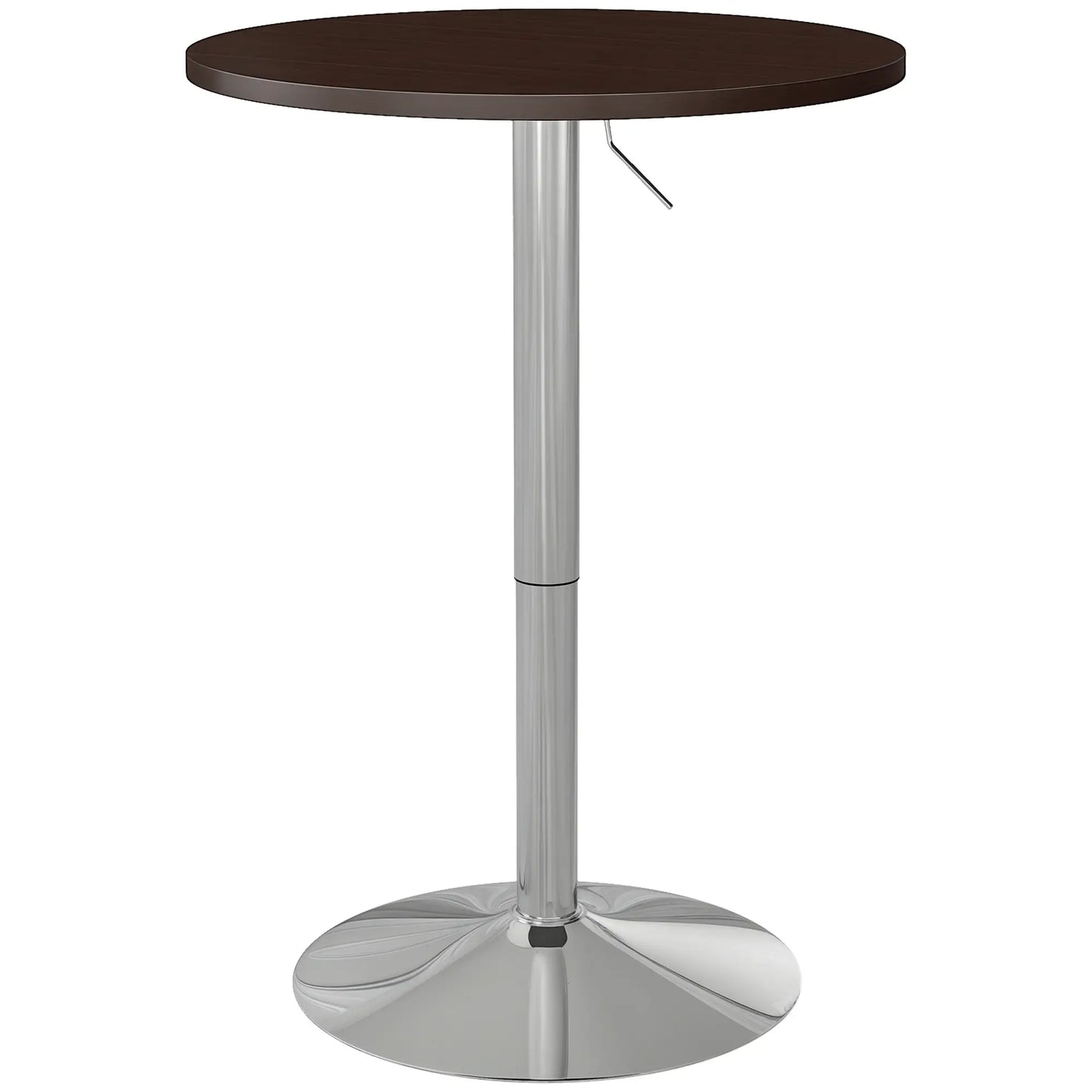 Adjustable Round High Top Bar Table, Swivel Top, Steel Base, Walnut Bar Tables & Dining Tables at Gallery Canada