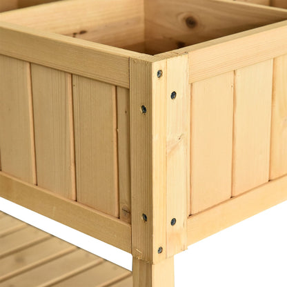 43.25" x 18" x 30" Raised Garden Bed, Wooden Plant Stand with 8 Grid Box, Storage Shelf for Outdoor, Natural Wood Colour at Gallery Canada