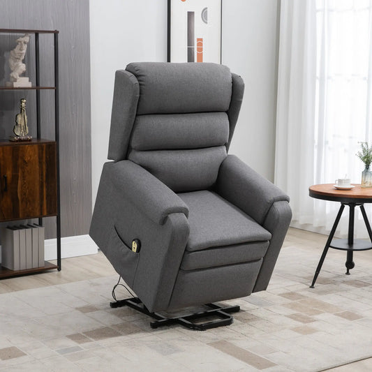 Power Lift Chair Recliner with Footrest, Remote, Side Pockets, Grey Electric Power Lift Chairs Dark Grey at Gallery Canada