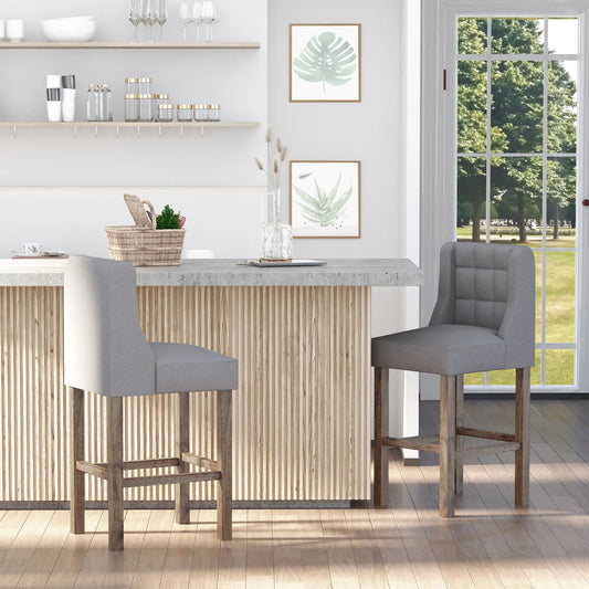 Modern Tufted Upholstered Counter Stools, Set of 2, Kitchen, Grey Bar Stools Grey at Gallery Canada
