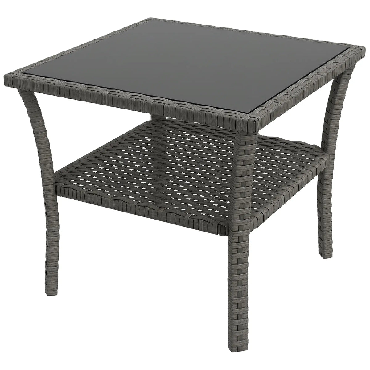 Table basse en osier de patio '20', Table d'appoint extérieure à deux niveaux en rotin PE, Gris mélangé, Gris