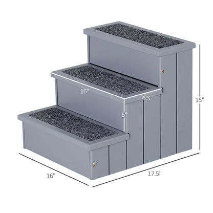 Pet Steps 3-Step Dog Stairs for Small Dogs Cats and Wooden Ramp with Storage Box Carpet Tread, Grey at Gallery Canada