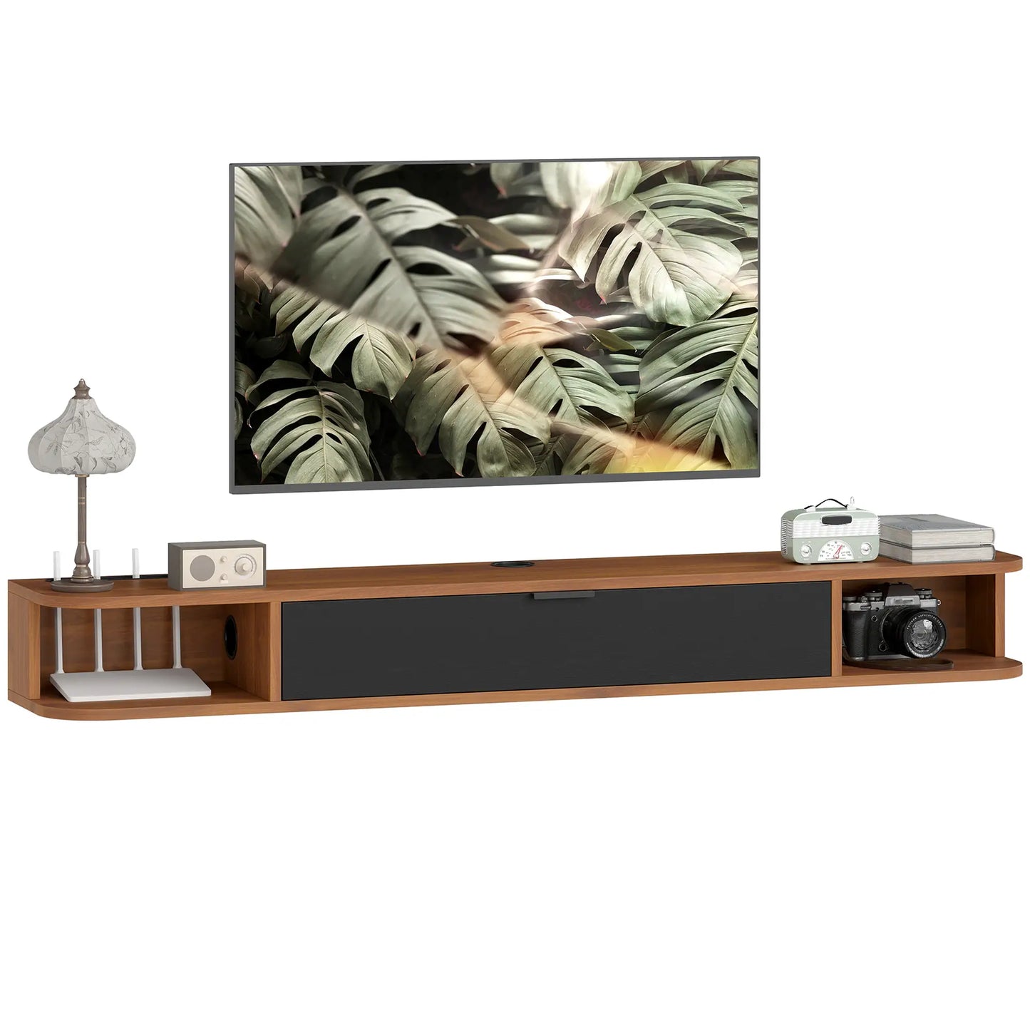 55 Inch Floating TV Stand, Wall Mounted Media Console, Walnut TV Stands at Gallery Canada