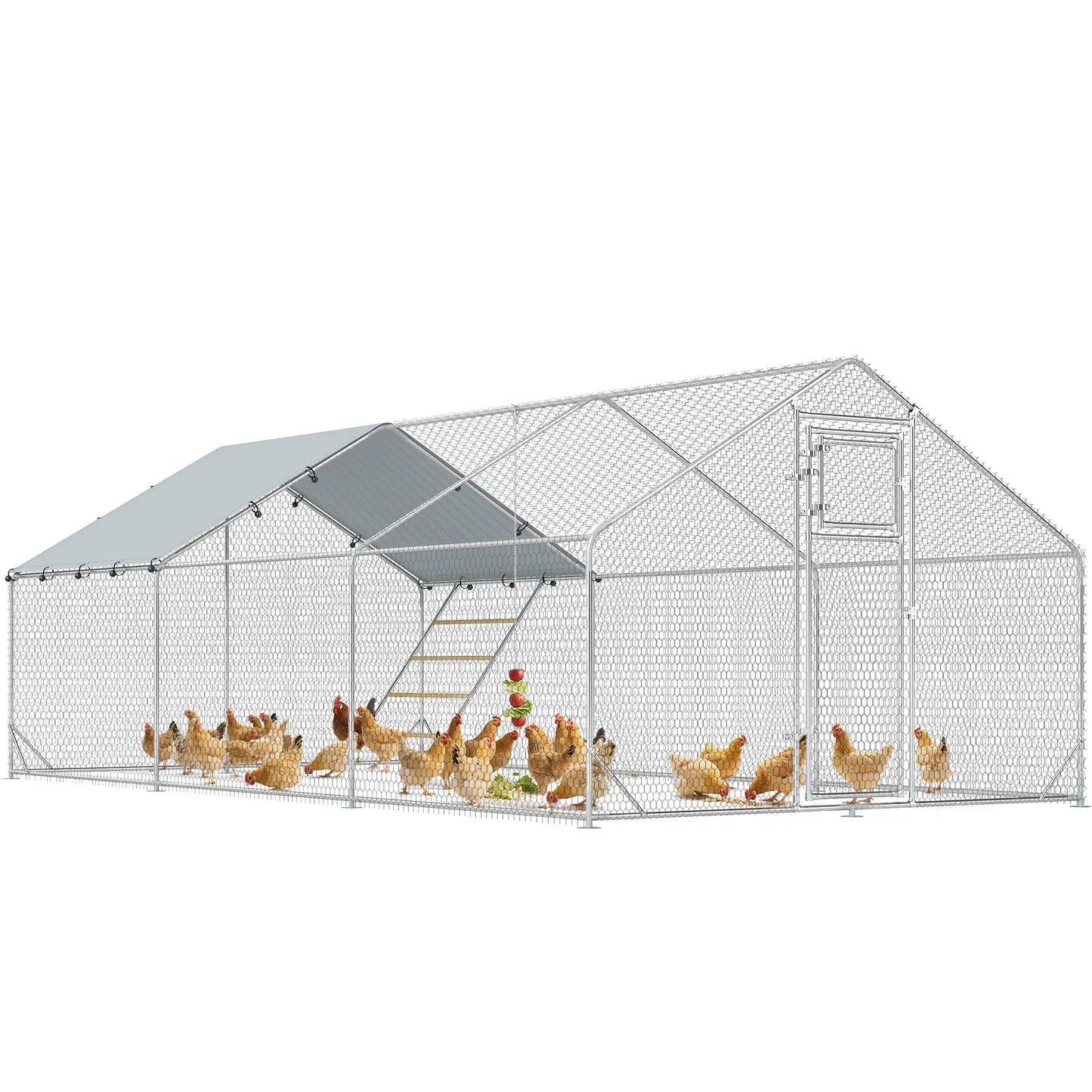 Large Metal Chicken Run, Waterproof UV-Resistant Cover, Feeding Door, Hanging Feeder, Perch, 18-24 Chickens Chicken Coops at Gallery Canada