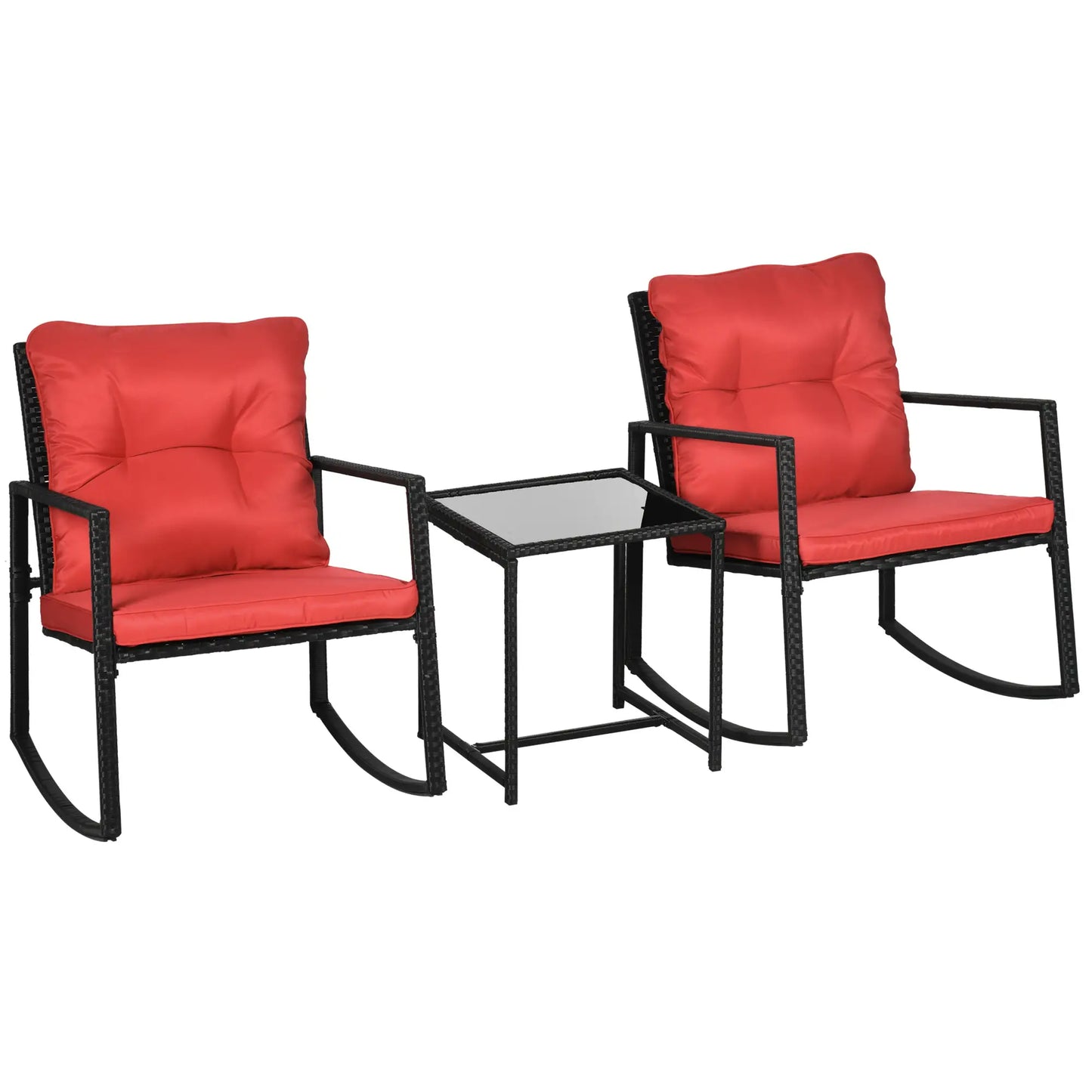 3-Piece Rocking Bistro Set, Outdoor Wicker Patio Furniture, Red Outdoor Rocking Chairs at Gallery Canada