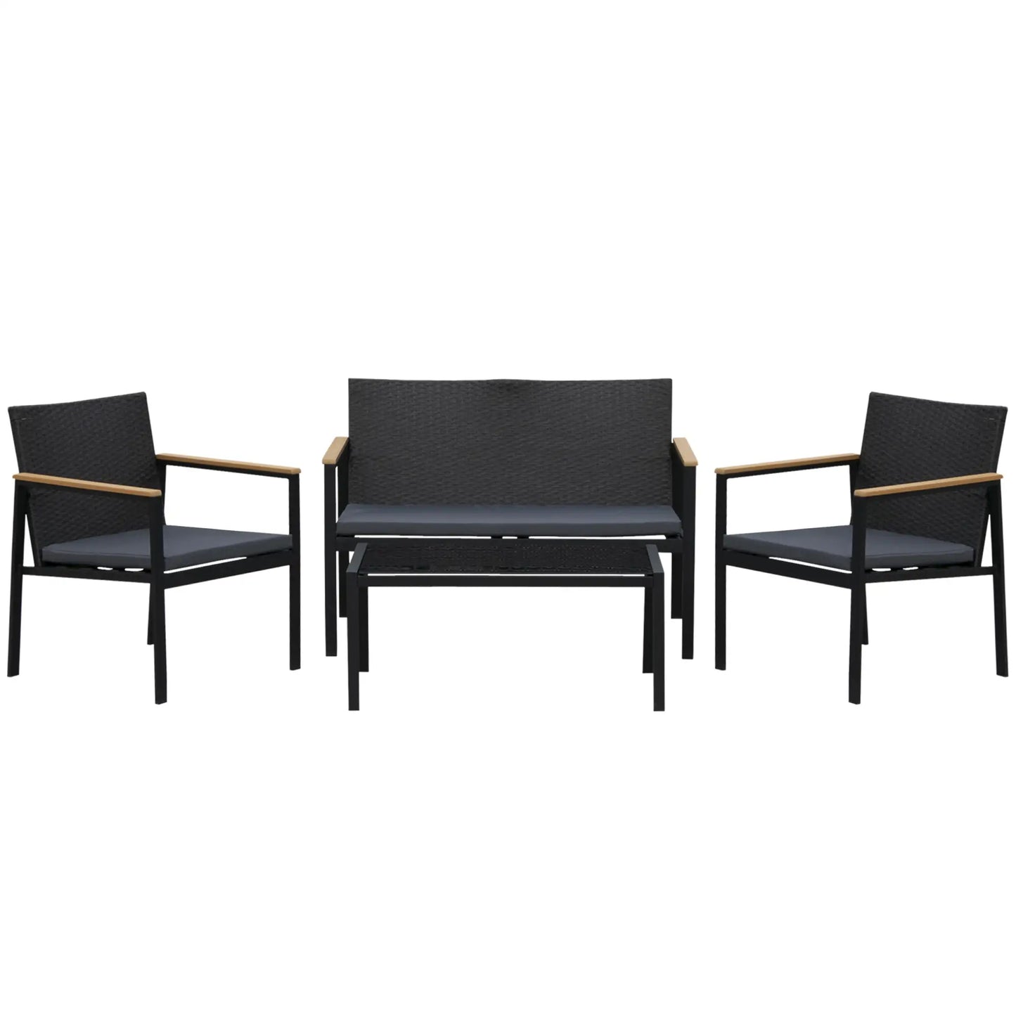 4-Piece Wicker Patio Set, Outdoor Rattan Chairs, Loveseat, Glass Table, Black Patio Furniture Sets at Gallery Canada