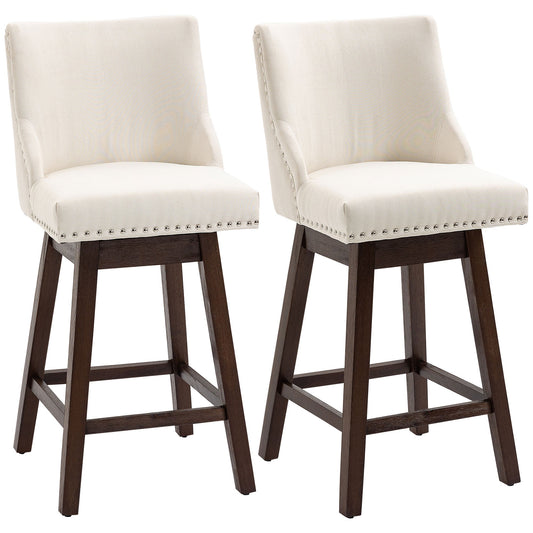 Swivel Bar stool Set of 2 Armless Upholstered Bar Chairs with Nailhead-Trim, Wood Legs, Cream White at Gallery Canada