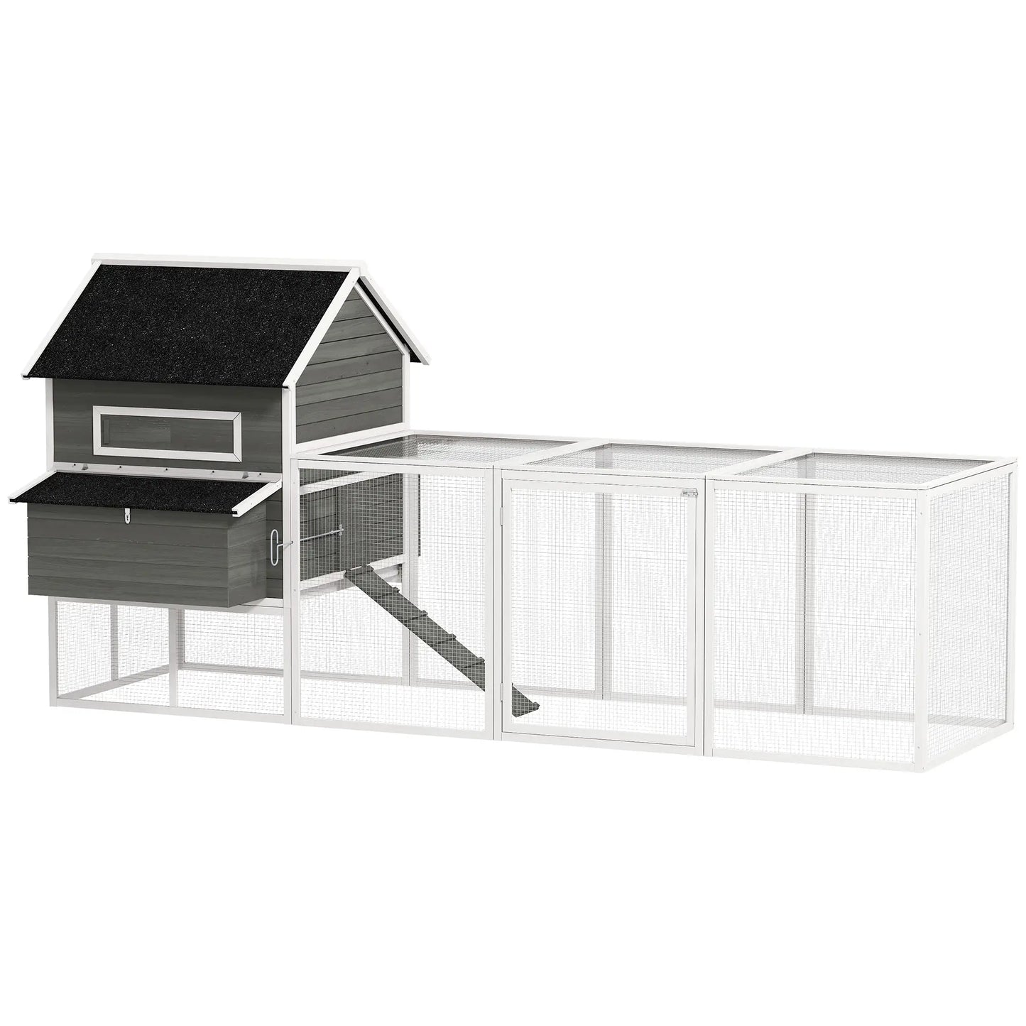 Wooden Chicken Coop With Run, Nesting Box, 137", Dark Grey Chicken Coops at Gallery Canada