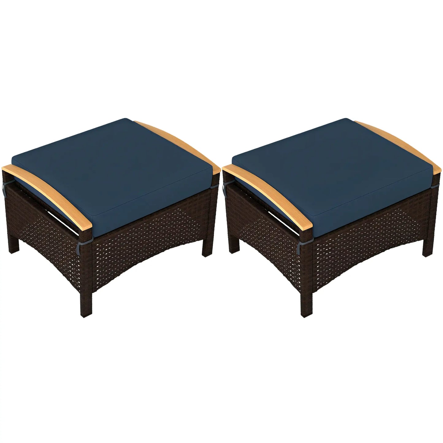 2 Wicker Ottomans, Removable Cushion, Rattan Footstool, Blue Patio Furniture Sets at Gallery Canada