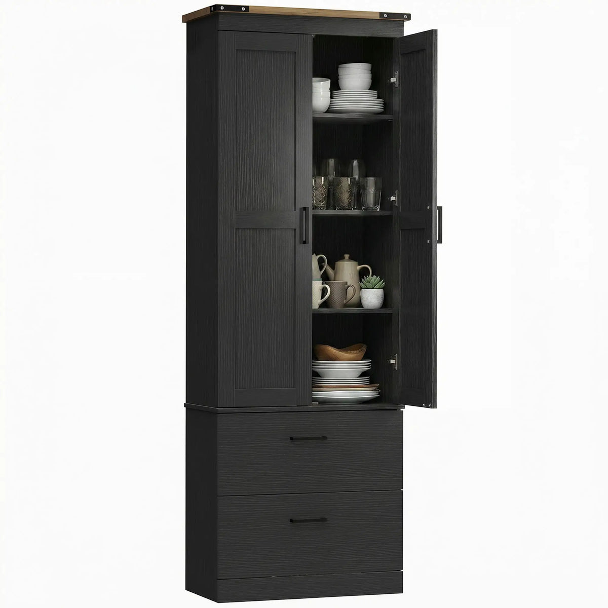 67" Tall Kitchen Pantry Cabinet With Doors, Drawers, Adjustable Shelves, Black Kitchen Pantry Cabinets at Gallery Canada