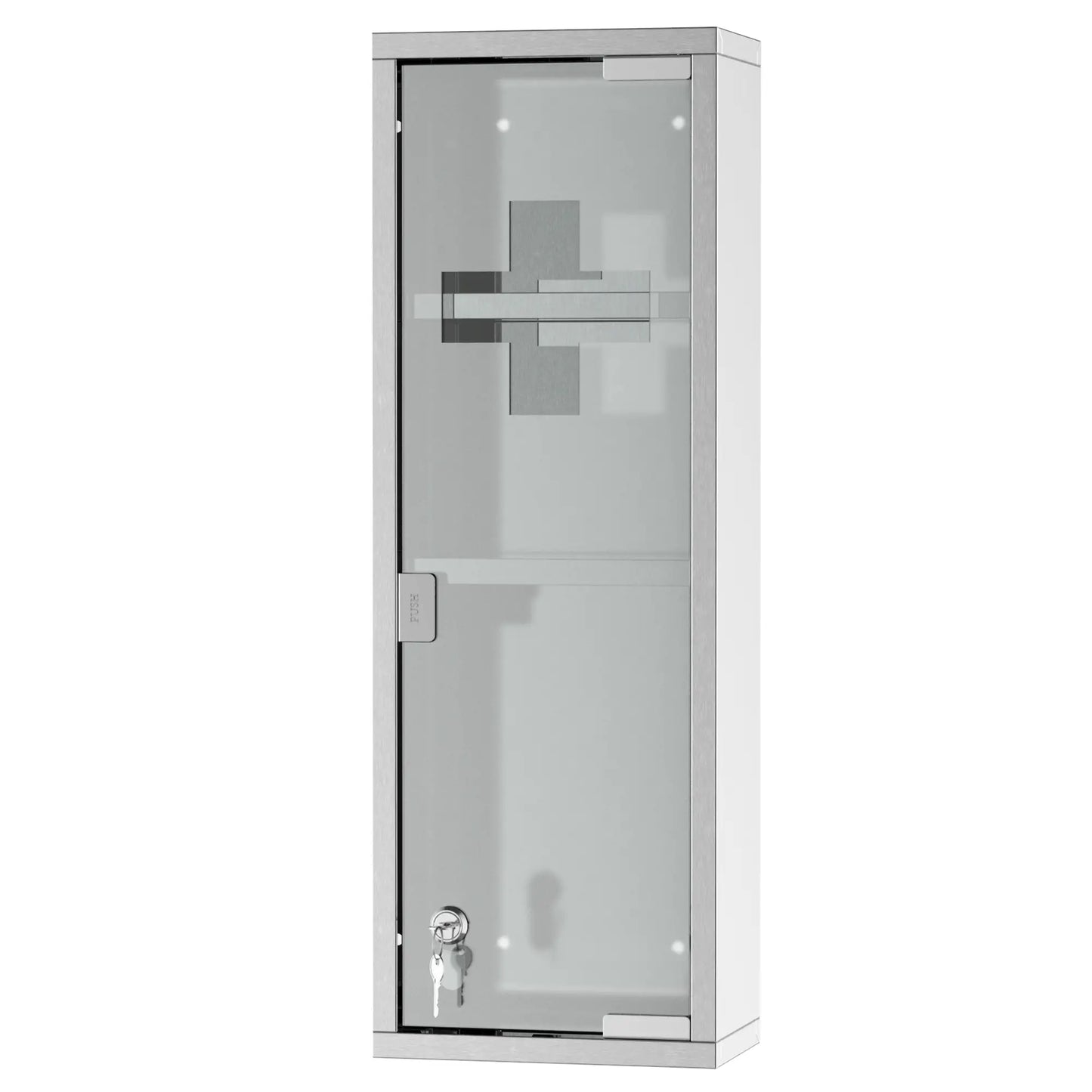Wall Mount Medicine Cabinet, 3 Tier Shelves, Stainless Steel Frame, Glass Door, Lockable, 8" x 23", Silver Mirror Medicine Cabinets at Gallery Canada