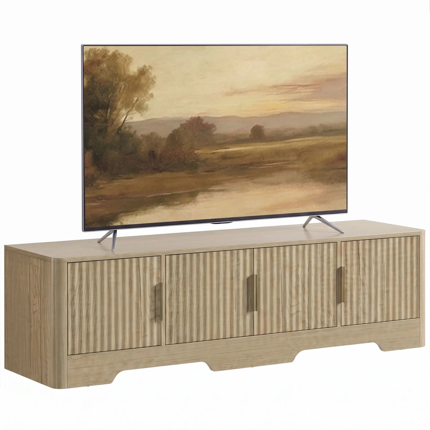 TV Stand for TVs up to 60", Modern Entertainment Center with Fluted Doors for Living Room, Oak TV Stands at Gallery Canada