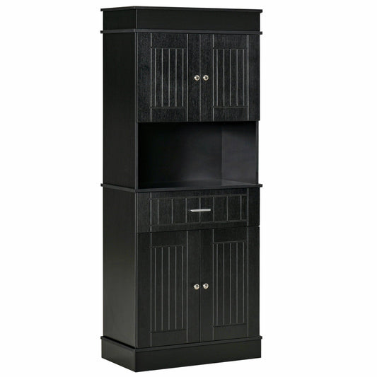 72" Kitchen Pantry Cabinet, Freestanding Buffet with Hutch, Cupboard with Adjustable Shelf, Utility Drawer, 2 Door Cabinets and Countertop, Black Wood Grain - Gallery Canada
