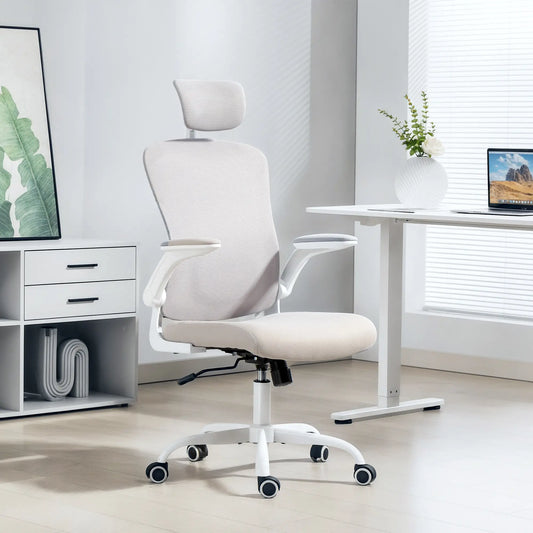 Mesh Office Chair, Adjustable Headrest, Lumbar Support, Flip-Up Armrests, Grey Task Chairs Grey, White at Gallery Canada