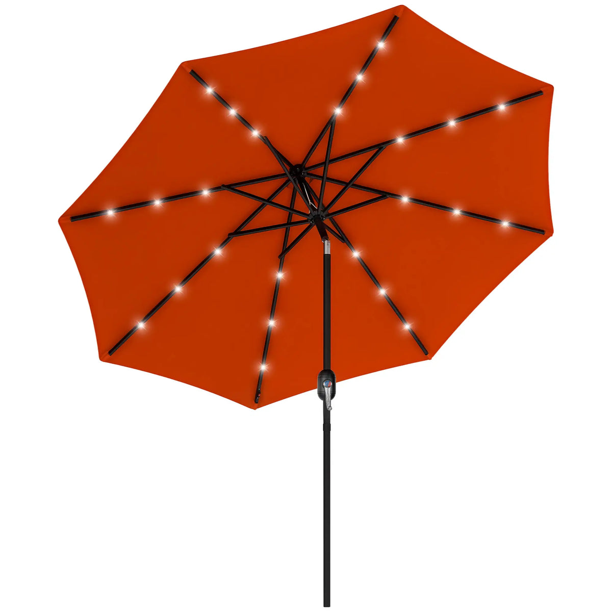 Parapluie de patio solaire de 9 pieds, 24 lumières LED, auvent inclinable, orange