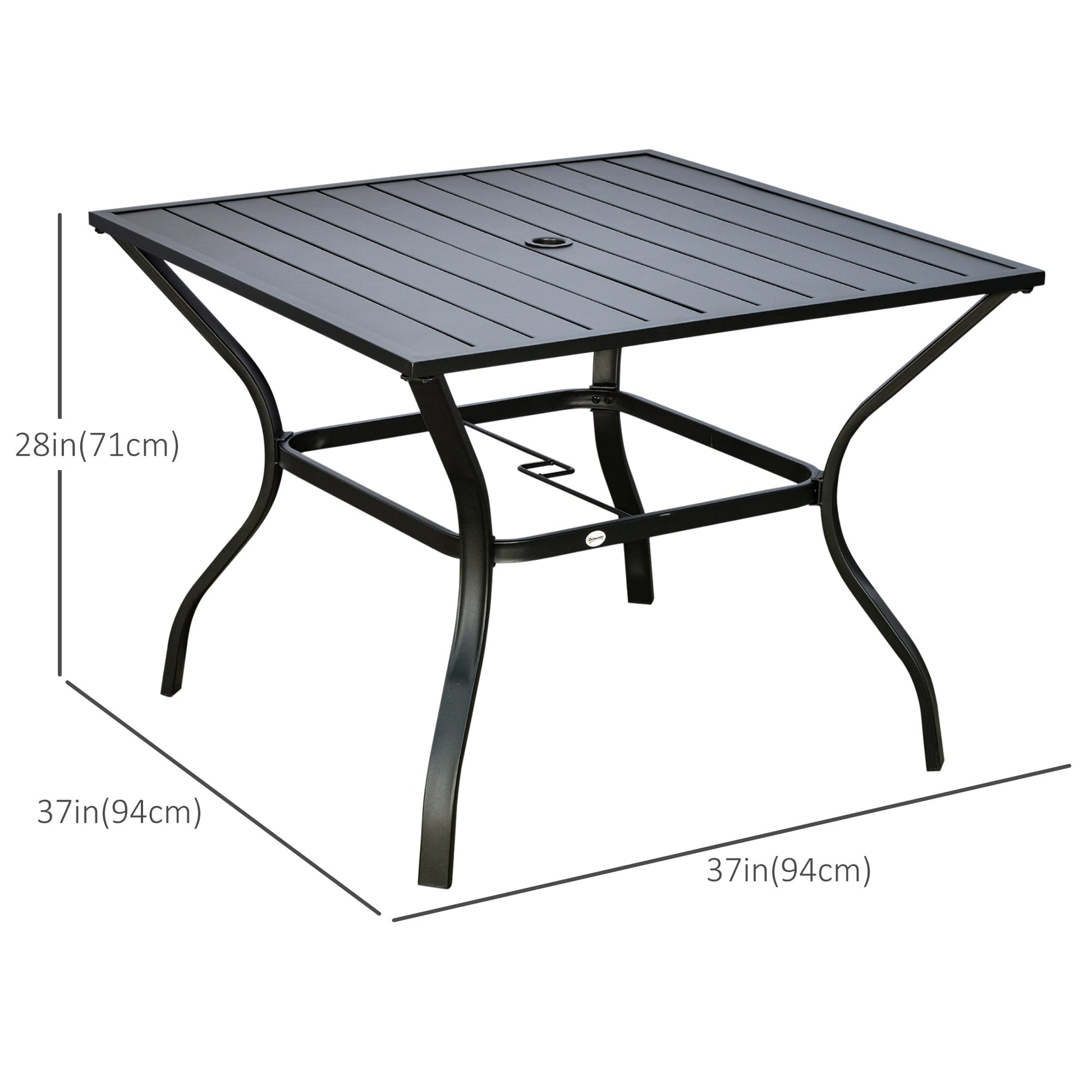 Outdoor Dining Table for Four, Patio Table with Parasol Hole, Square Garden Table with Slatted Metal Plate Top, for Backyard, Poolside, Black at Gallery Canada