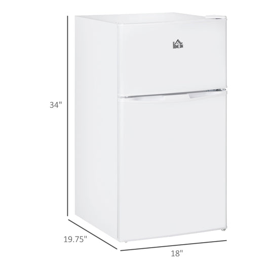Double Door Mini Fridge with Freezer, 3.2 Cu.Ft Compact Refrigerator with Adjustable Shelf, Mechanical Thermostat and Reversible Door for Bedroom, Dorm, Home Office, White at Gallery Canada
