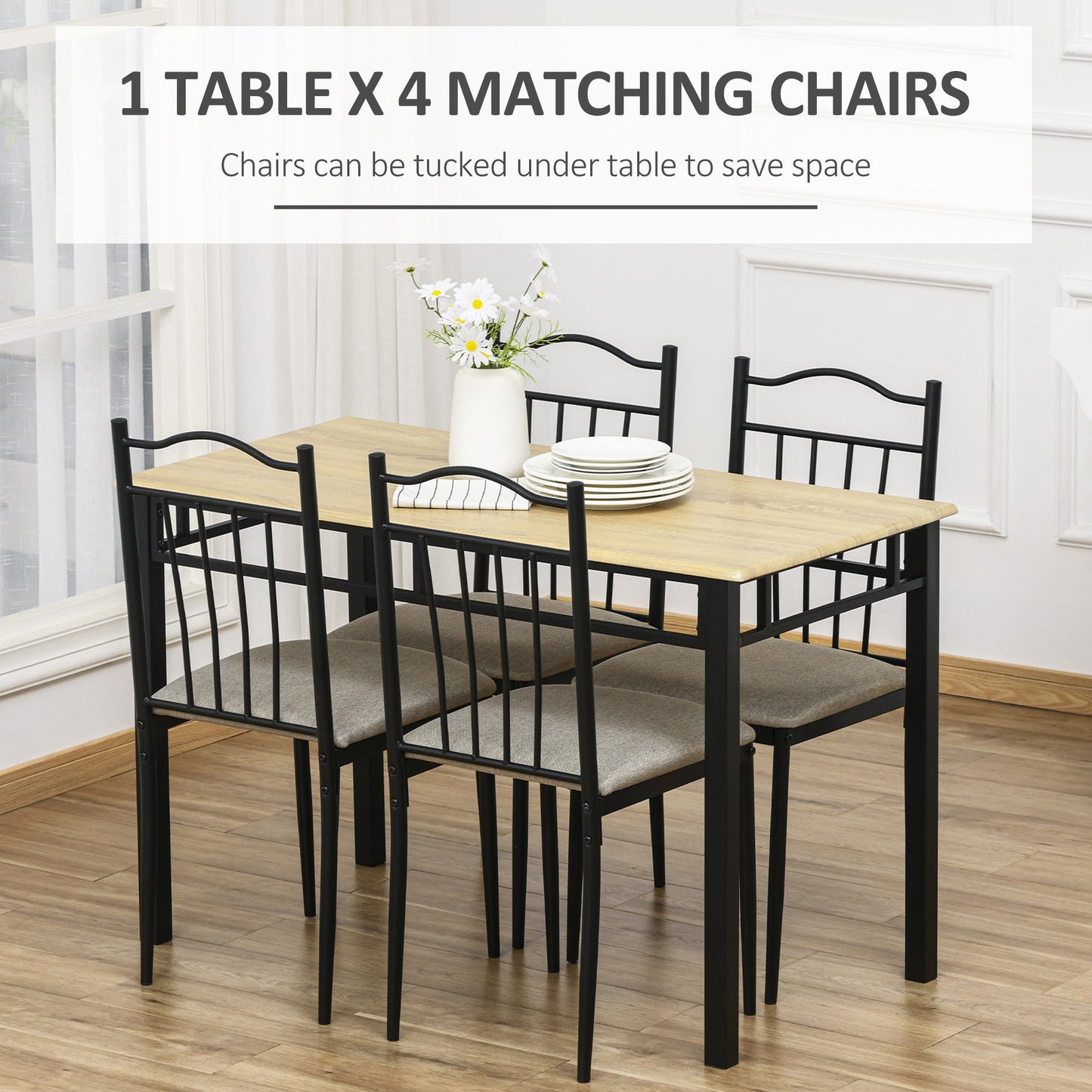 5 Piece Dining Table and Chairs Set Wood Top Metal Frame Padded Seat Dining Table Set Home Kitchen Dining Room Furniture, Black at Gallery Canada