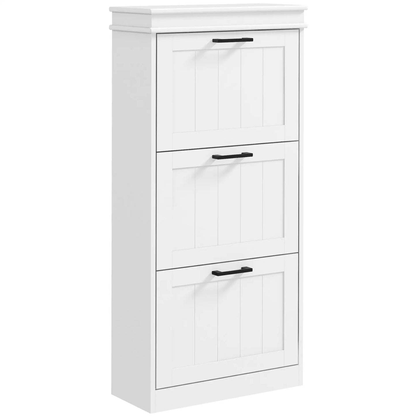 Slim Shoe Cabinet, 3 Flip Drawers, Adjustable Shelves, 15 Pairs, White Shoe Storage Cabinets & Racks at Gallery Canada