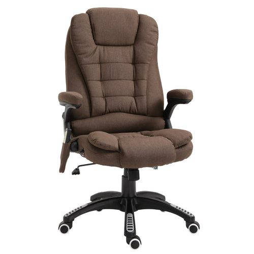 6 Point Vibrating Massage Office Chair High Back Executive Chair with Reclining Back, Swivel Wheels, Brown