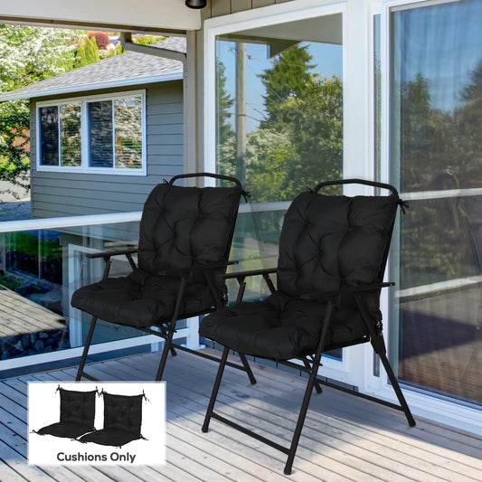 Patio Chair Cushions Set of 2, 39" x 20" x 3", Outdoor Tufted, Black Patio Chair Cushions Black at Gallery Canada