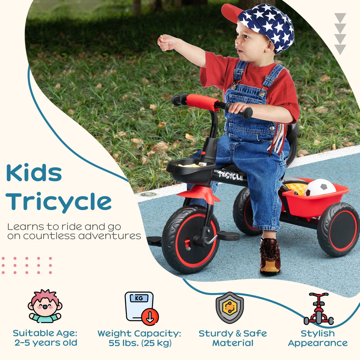 Tricycle for Toddler 2-5 Year Old Girls and Boys, Toddler Bike with Adjustable Seat, Storage Baskets, Red at Gallery Canada