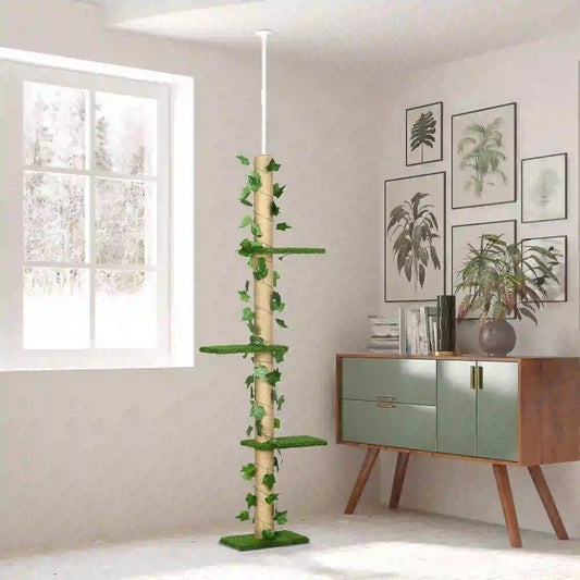 4-Tier Floor to Ceiling Cat Tree, Height 80-95Inches, Multi-Layer Activity Centre Floor to Ceiling Cat Trees Green and Yellow at Gallery Canada