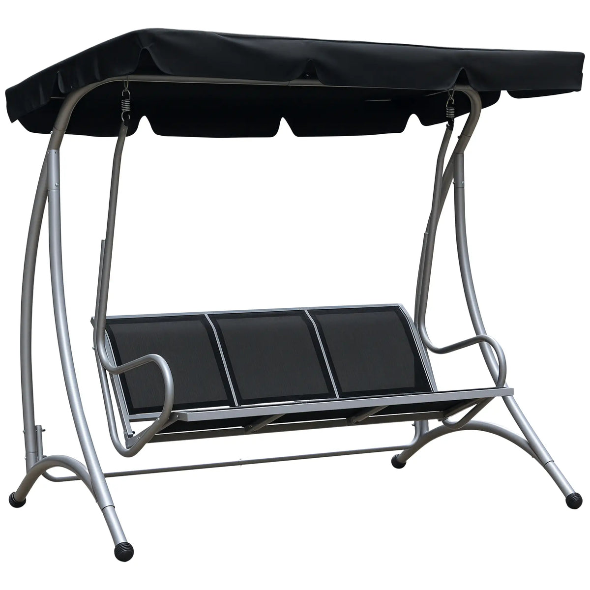 3-Seater Outdoor Swing Chair Bench, Adjustable Canopy, Black Porch Swings with Canopy at Gallery Canada