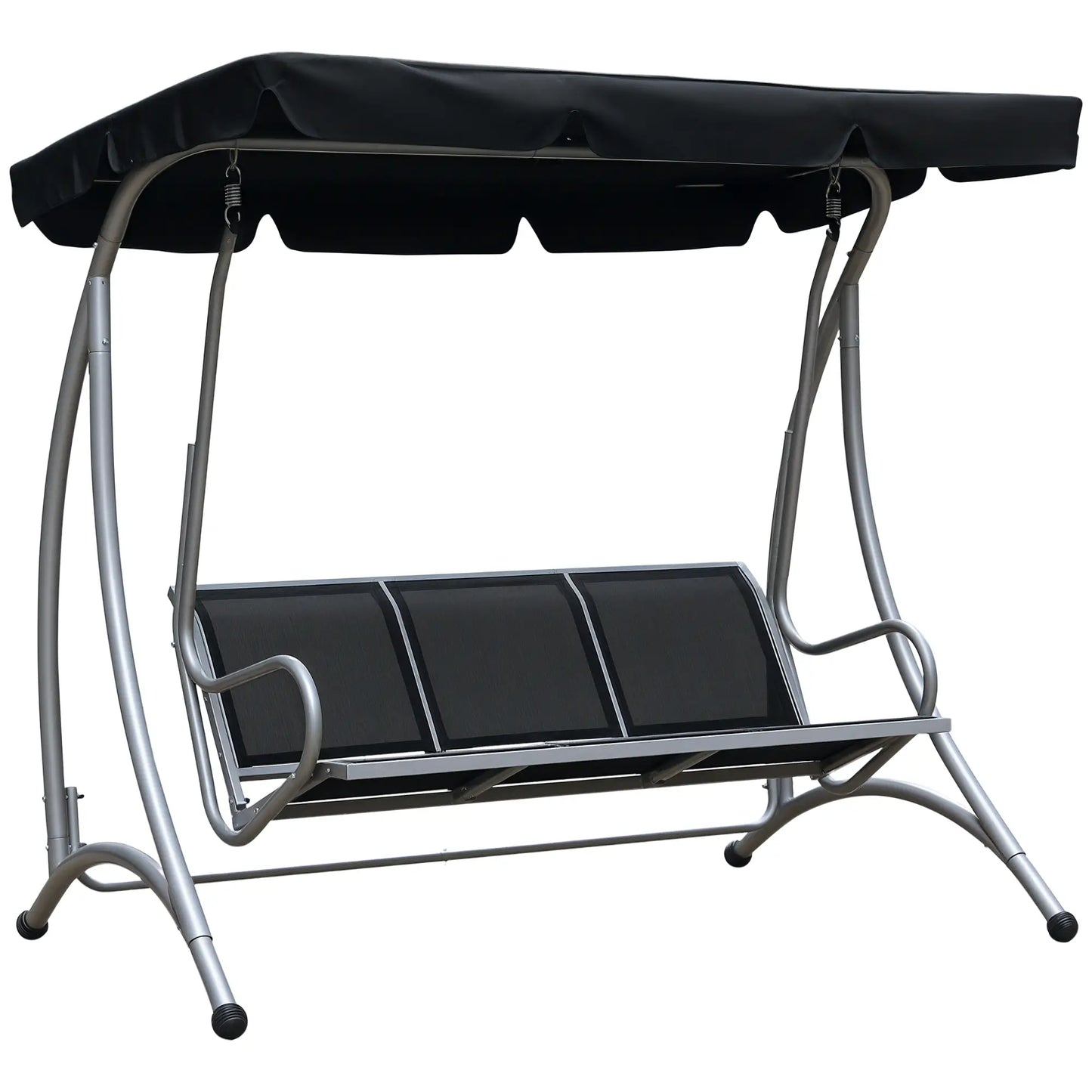 3-Seater Outdoor Swing Bench, Adjustable Canopy, Black Porch Swings with Canopy at Gallery Canada