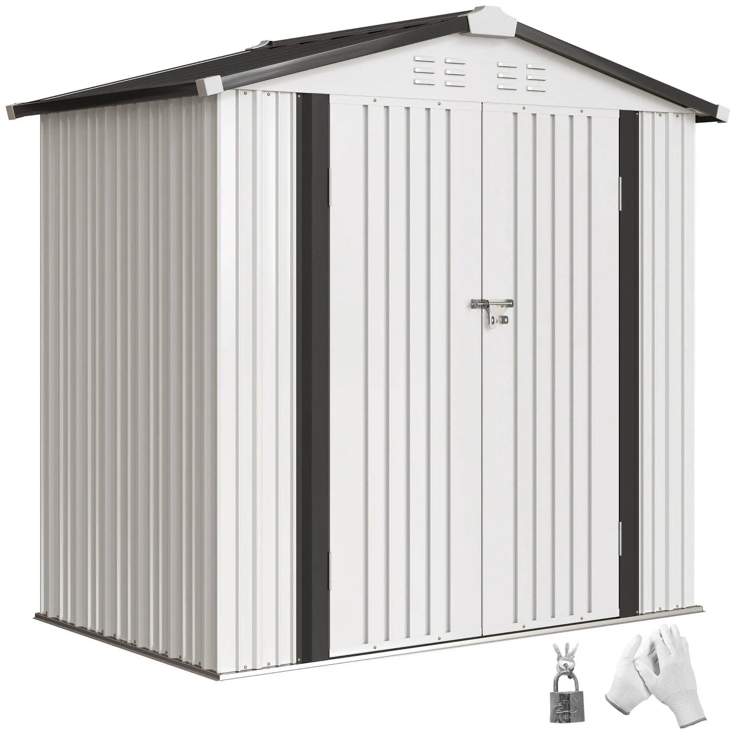 6.5' x 4' Outdoor Storage Shed, Metal Garden Shed, Silver-White Sheds at Gallery Canada