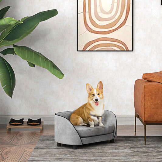Pet Sofa Dog Couch, Small to Medium, Soft Cushion, Washable Cover, Grey Dog Sofas Grey at Gallery Canada