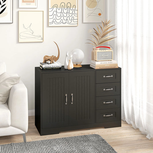 Modern Sideboard Buffet Cabinet, Drawers, Beadboard Door, Black Storage Cabinets Black at Gallery Canada