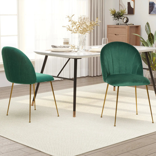 Modern Dining Chairs Set of 2, Upholstered, Gold Metal Legs, Green Bar Stools Green at Gallery Canada